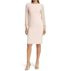 Marina Women's Pink Beaded Long Sleeve Sheath Dress in Size 10 NWT